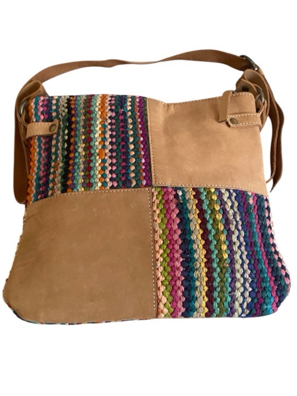 Made in India leather and cotton crossbody bag